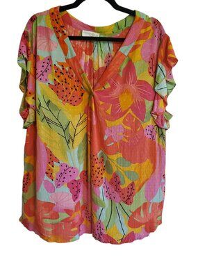 Cynthia Rowley Vibrant Floral Pullover Blouse 2X